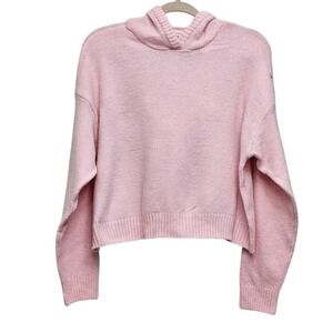 Aeropostale Sweater Hoodie Women Small Pink Lace Bow Back Coquette Cropped Knit